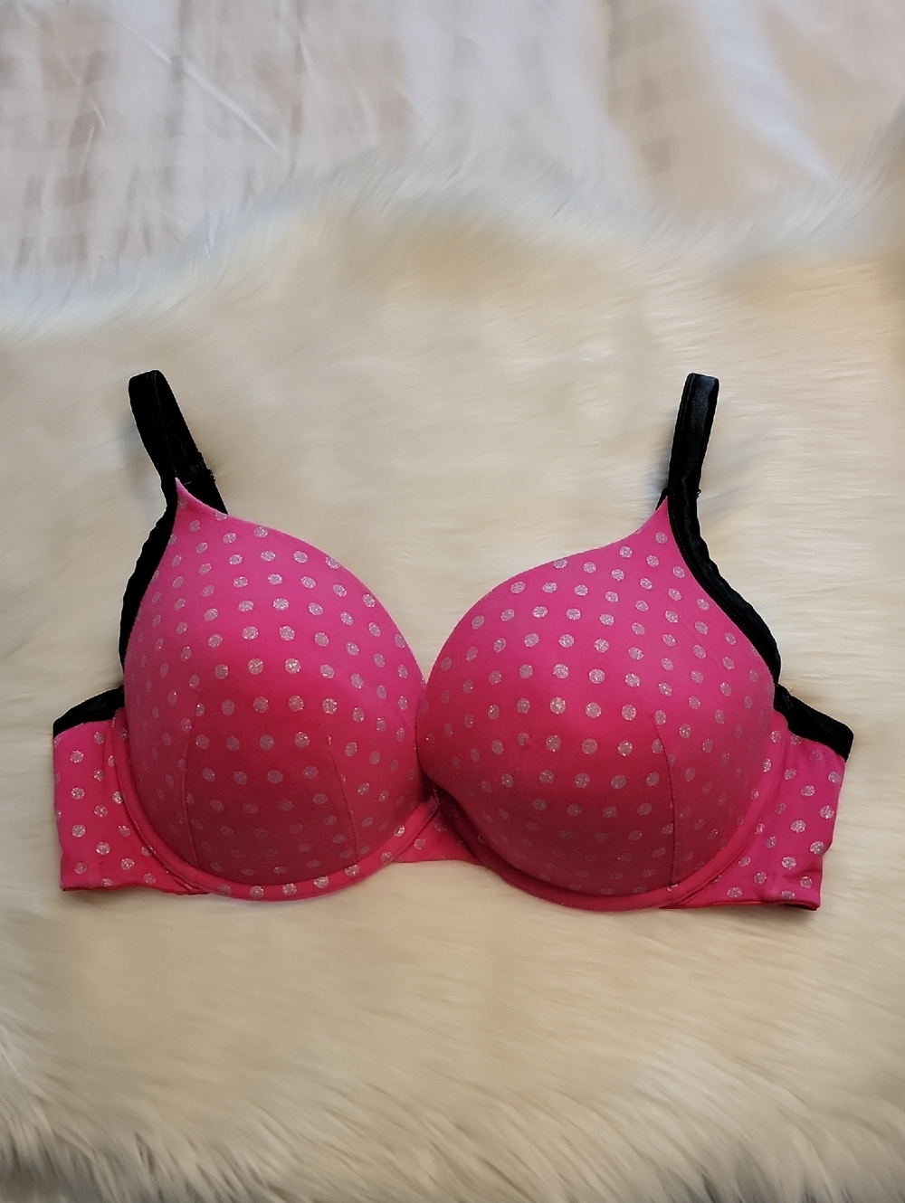 Cacique Women's Bra 42DD Pink Polka Dot Pushup